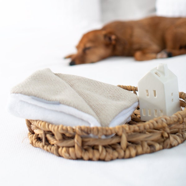 Handmade Luxury Puppy Scent Blanket in Herringbone Tweed | Made From Super-Soft Sherpa/Faux Fur | The Perfect Dog Blanket For Puppies