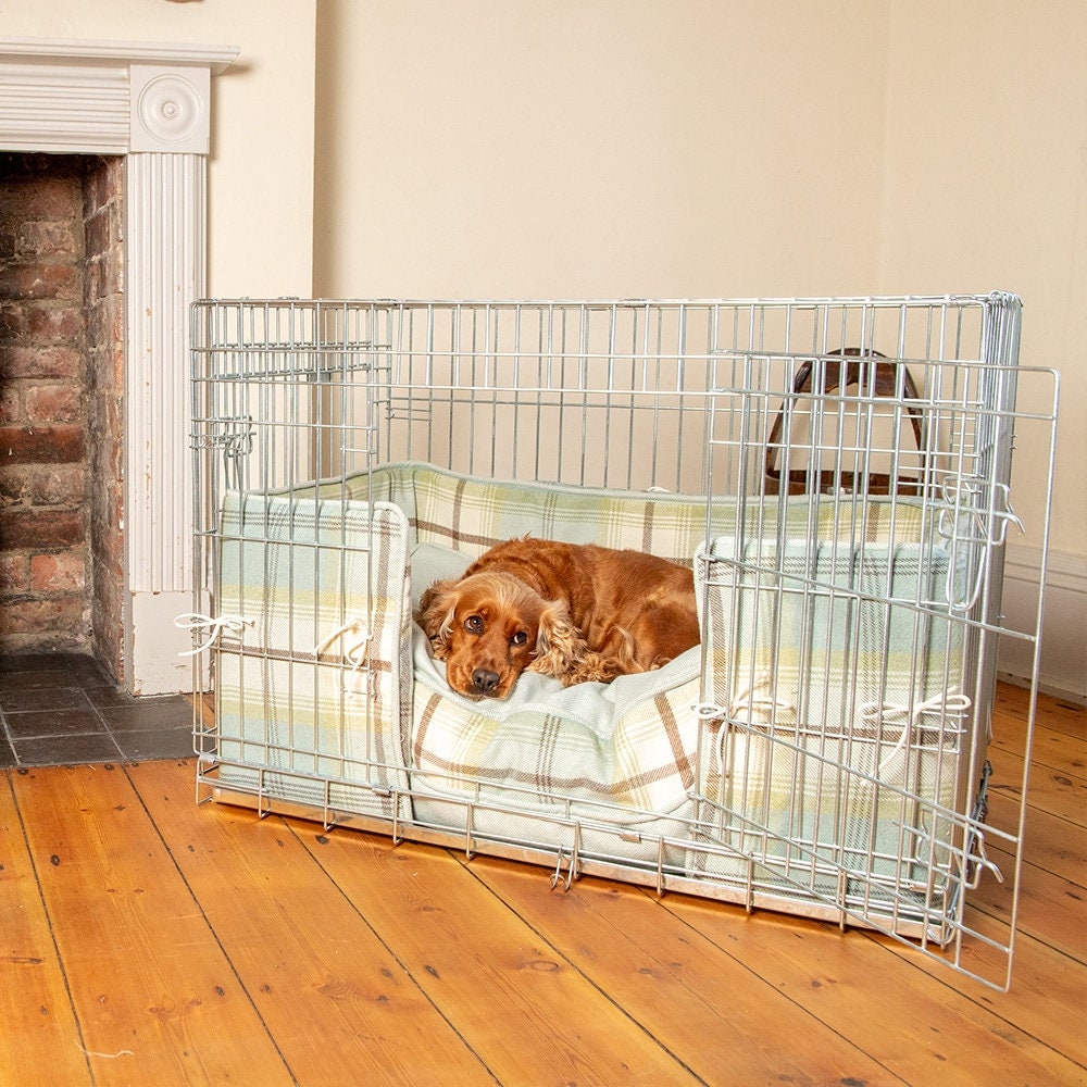 Dog Crate Cushion and Bumper Set In Duck Egg Balmoral Tweed Etsy