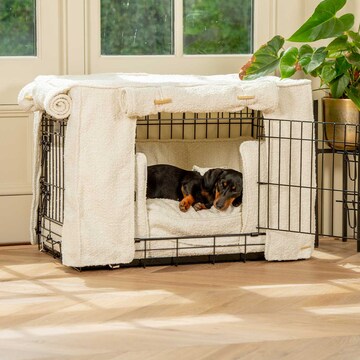 Personalised Dog Crate Set In Ivory Bouclé |  Crate Bumper, Bed, Cover Set | The Ultimate Dog Den | Dog Crate Bedding