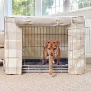 Personalised Dog Crate Cover Neutral Tweed Collection Luxury Handmade Crate Accessory The Ideal Choice For Pet Cosiness Washable Natural