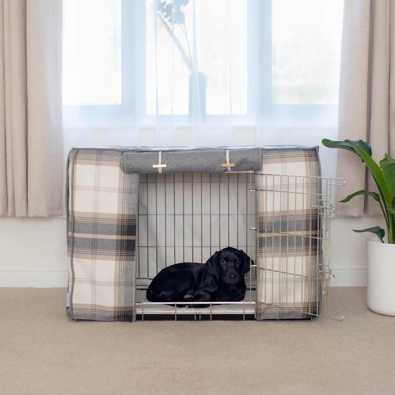 Personalised Dog Crate Cover Neutral Tweed Collection Luxury Handmade Crate Accessory The Ideal Choice For Pet Cosiness Washable image 5