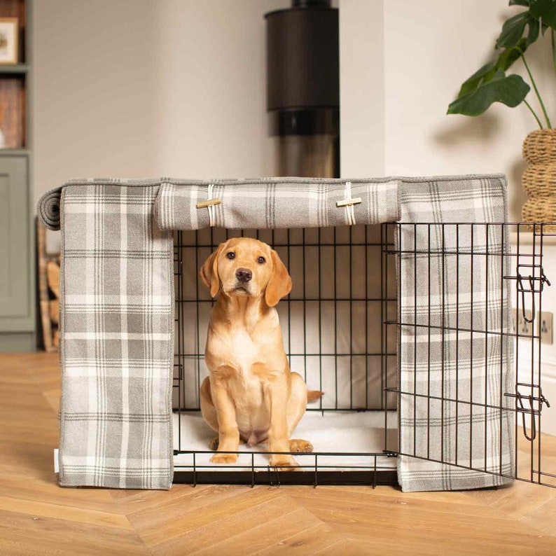 Personalised Dog Crate Cover Neutral Tweed Collection Luxury Handmade Crate Accessory The Ideal Choice For Pet Cosiness Washable image 9