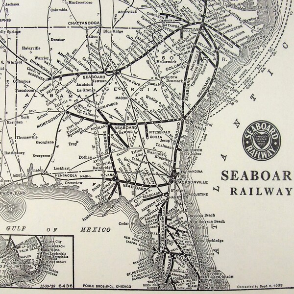 Map: Seaboard Air Line Railway System 1940 Original