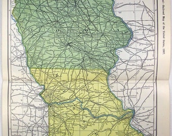 Original 1907 Railroad Map of Iowa & Missouri. Antique Original