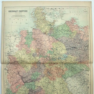 Duitse Rijk - westelijk deel - grote originele kaart uit 1876 door A & C Black. Antiek.