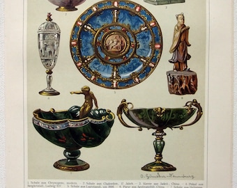 Precious Stones II - An Original 1912 Chromolithograph by Meyers. Schmucksteine II. Antique
