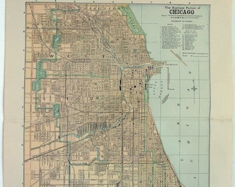 Original 1895 Map of Chicago, Illinois by Fisk & Co. Antique