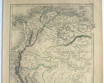 Colombia, Venezuela, Peru & Northern Bolivia - Original 1846 Steel Plate Map by Sydney Hall. Guaranteed Original. Antique