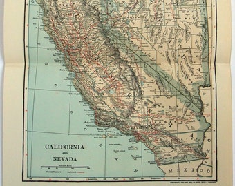 California & Nevada: 1902 Antique Map Lithograph