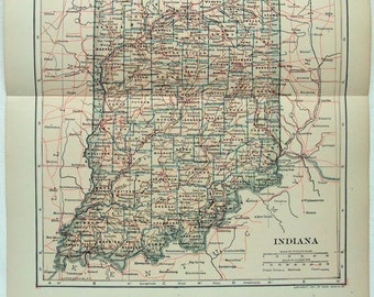 Original 1907 Dated Map of Indiana by Dodd Mead & Company. Antique