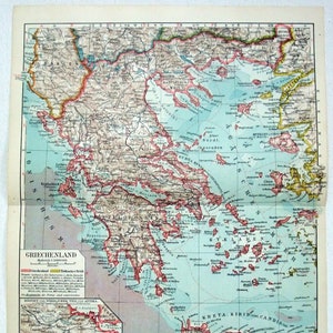 Griechenland - Original 1924 Deutschsprachige Landkarte von Meyers. Vintage