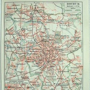 Bochum, Deutschland - Original 1910 Stadtplan von Meyers. Antike Original-Karte