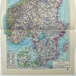 Sweden & Norway - Southern Part - Original 1931 German Language Map by Meyers. Antique