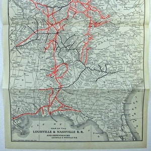 Originele Louisville & Nashville Railroad System-kaart uit 1920 door Poor's Publishing Co.