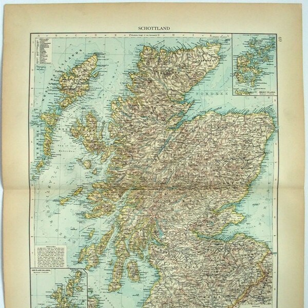 Scotland: Original 1896 Map by Velhagen and Klasing. Antique