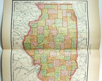 Illinois - Original 1895 Map by Rand McNally. Antique