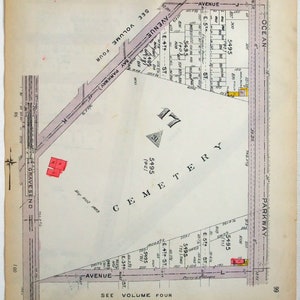 May include: A black and white map of a cemetery with the text "CEMETERY" and "5495" printed on it. The map shows the location of different plots of land within the cemetery.