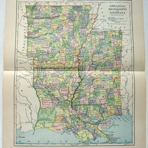 Original-Karte von Arkansas, Mississippi und Louisiana von 1891 von Phillips & Hunt. Antike Original-Karte