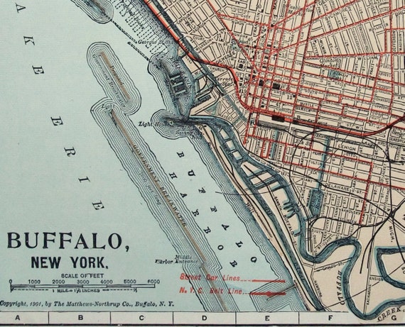 Street Map Of Buffalo Ny Buffalo Ny 1902 Datierte Straßen Und Eisenbahnkarte Von - Etsy