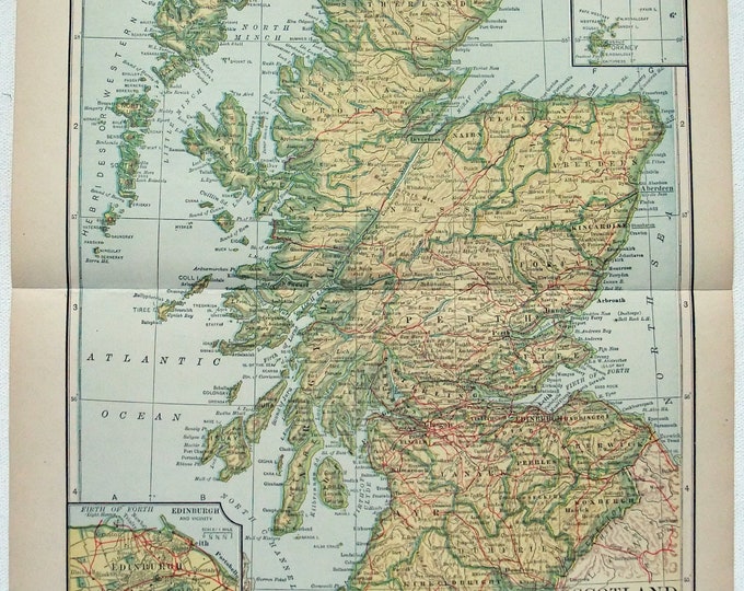 Original 1907 Dated Map of Scotland by Dodd, Mead & Company. Antique