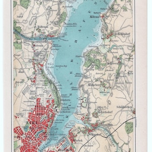 Kieler Hafen, Deutschland - Original Stadtplan von 1906 von Meyers. KielerHafen. Antike Original-Karte