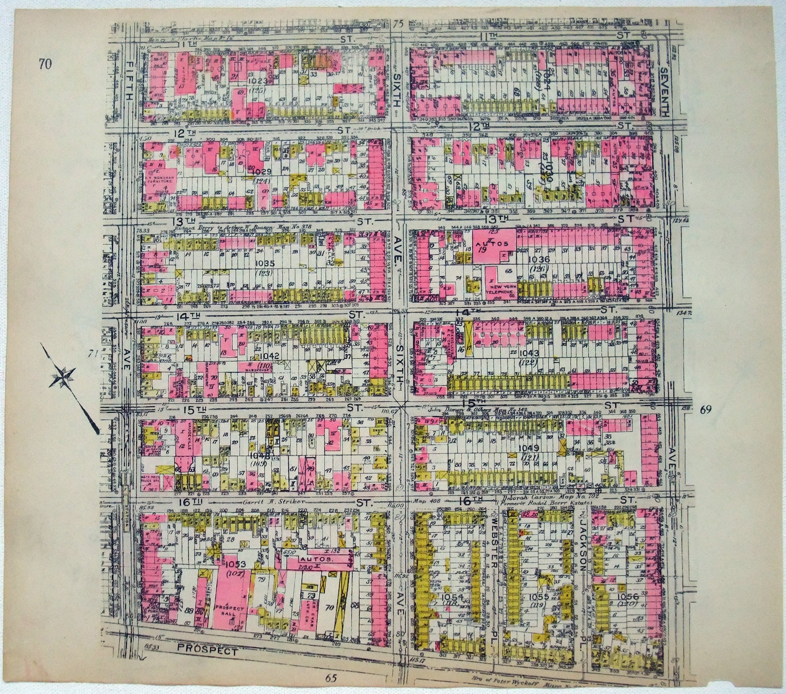 S Park Slope Brooklyn Mapa original de 1920 de Prospect Ave Etsy