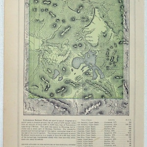 Parc national de Yellowstone - Carte originale de 1891 par Hunt & Eaton. Antiquités Wyoming Montana Idaho