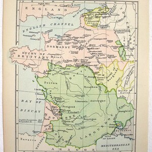 Vintage Karte des Umfangs der englischen Eroberungen in Frankreich AD 1429 - 1907 von Longmans Green veröffentlicht