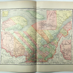 Quebec - Original 1895 Map by Rand McNally. Canada Antique