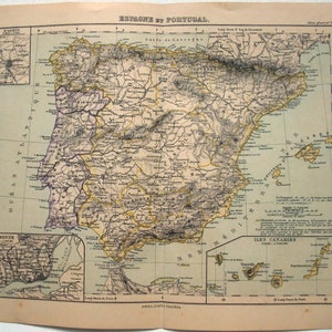 Original 1895 Karte von Spanien & Portugal von Justus Perthes - Eine französische Kupferplatte Karte. Antiken