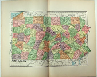 Pennsylvania - Original 1891 Map by Hunt & Eaton. Antique