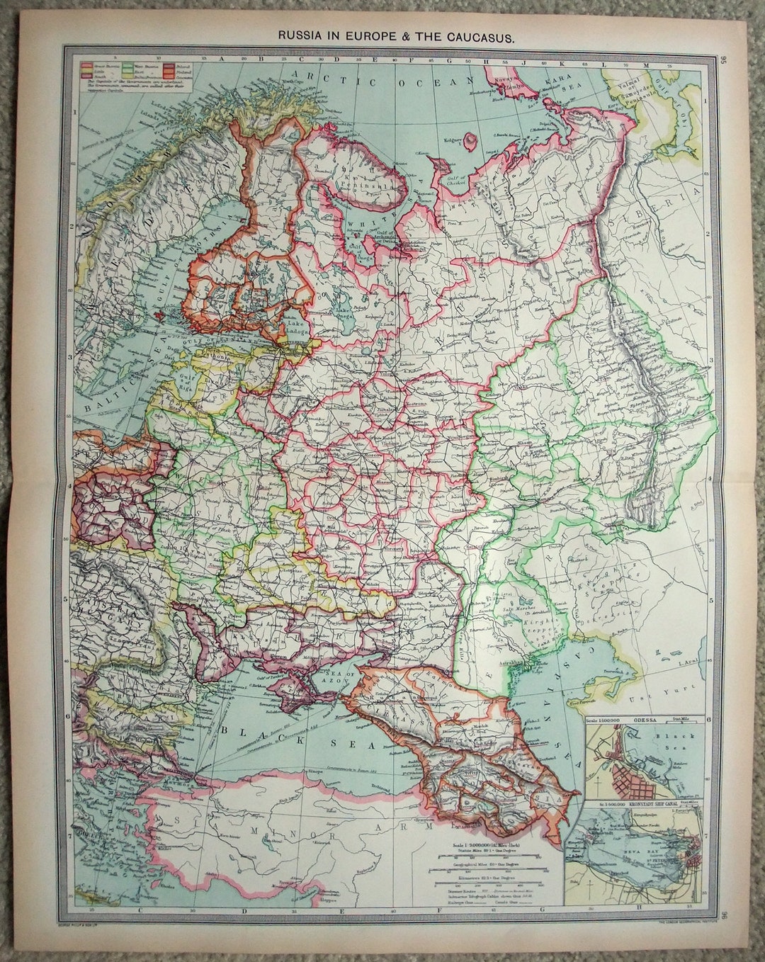 European Russia in the Czarist Era Original Map C1907 by Philip
