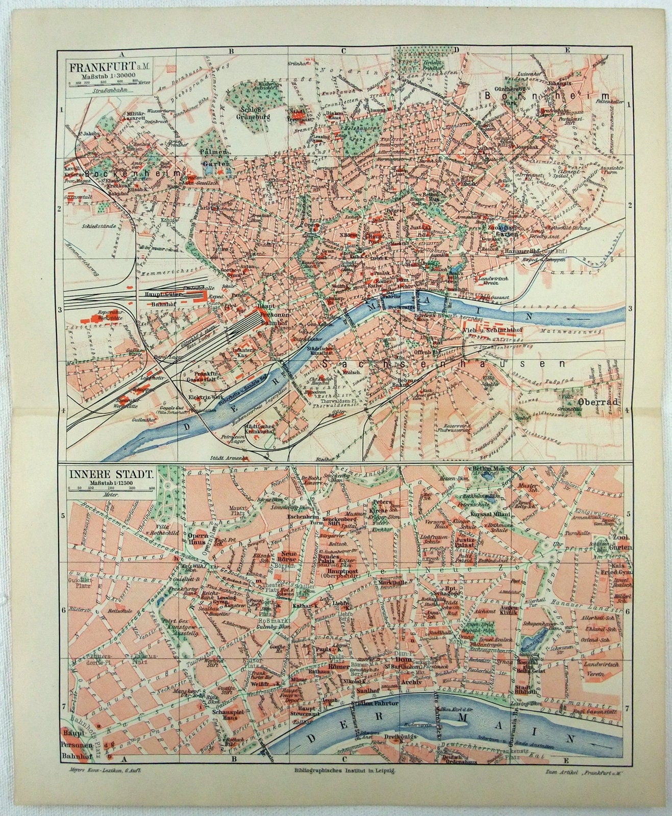 フランクフルト、ドイツ - 1905 年、マイヤーズによる市街地図