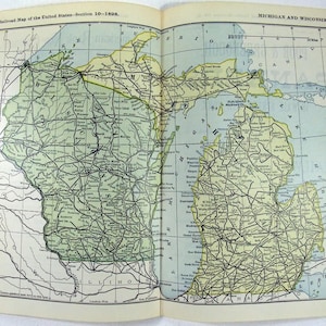 Oryginalna mapa kolejowa Michigan i Wisconsin z 1898 r. z datą produkcji American Bank Note Co. Antique