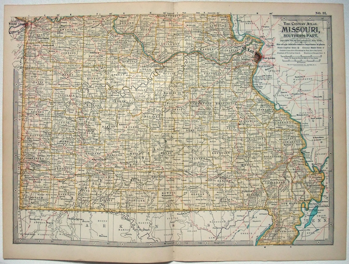 Original 1897 Map Of The Southern Part Of Missouri By The Etsy