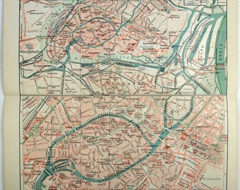 Strasbourg France - Plan de la ville de 1908 par Meyers. Strasbourg Alsace Lorraine Allemagne. Carte ancienne originale