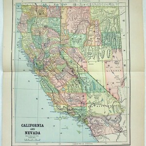 Original 1895-Karte von Kalifornien und Nevada von Hunt & Eaton. Antik