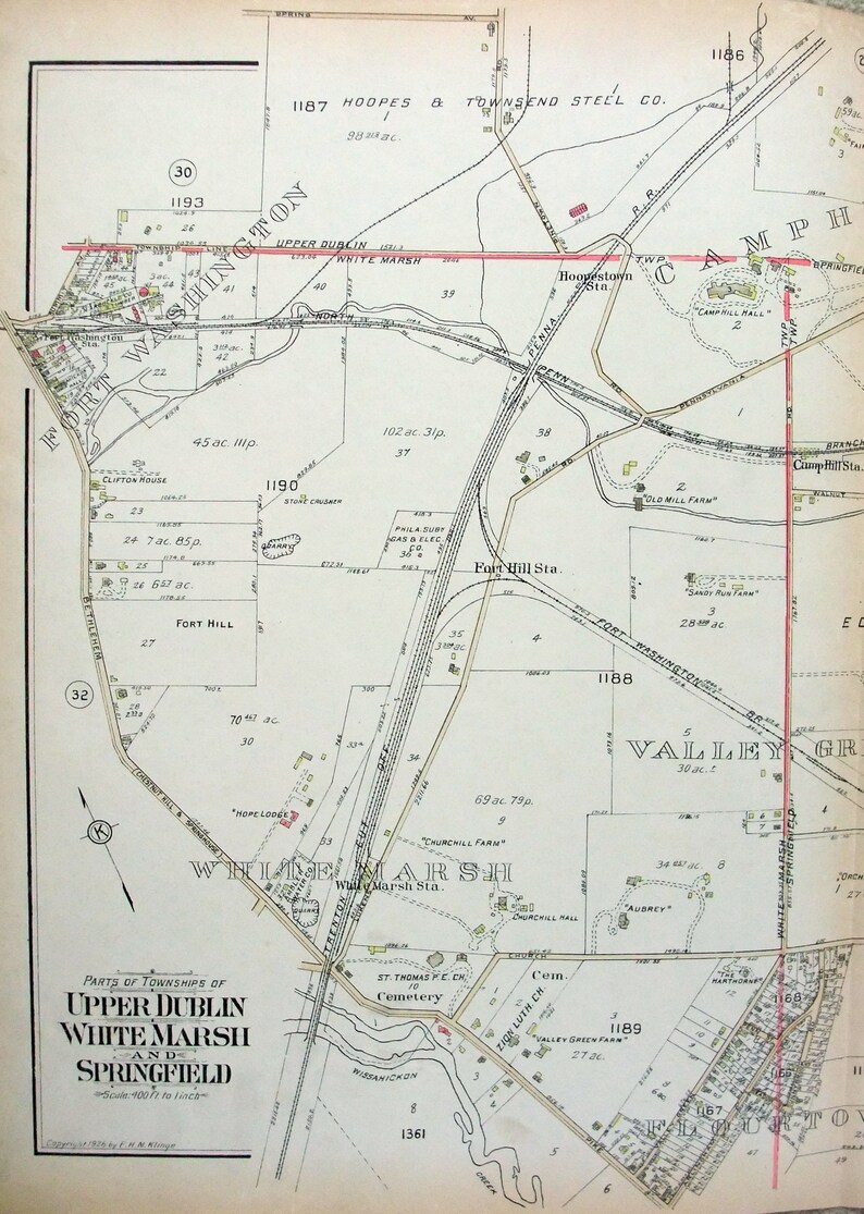 Large Original 1927 Map of Parts of Flourtown & Fort Etsy