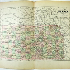 Kansas - Original 1896 Copper Plate Map by AJ Johnson. Antique