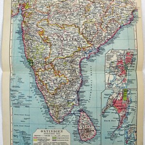 Südindien: Original 1931 Deutsche Sprache Karte von Meyers. Vintage
