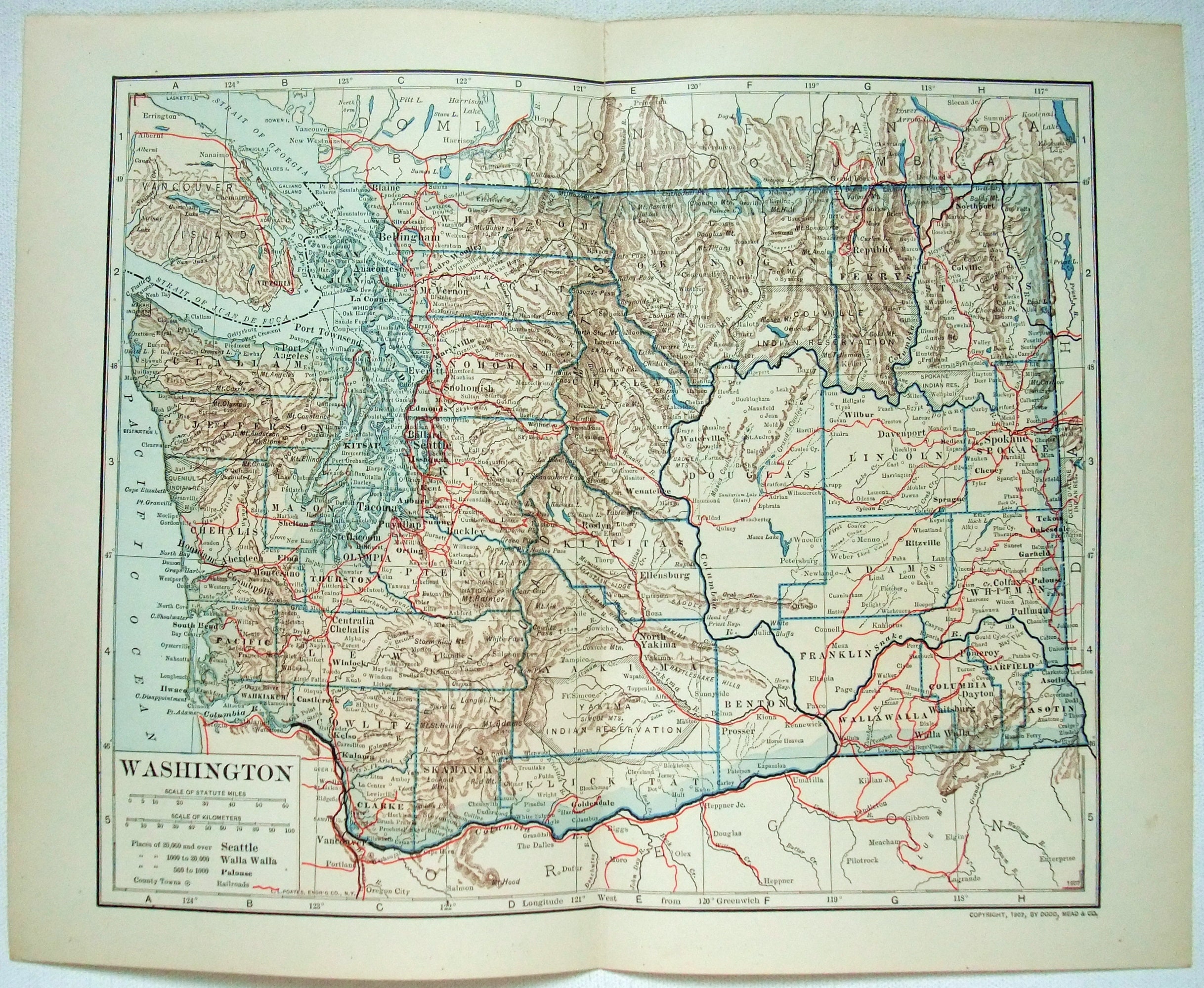 Washington - Original 1903 Karte von Dodd Mead & Company. Antikes Original