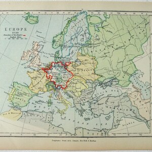 carte vintage de l’Europe centrale en 1730 - Publié par Longmans Green en 1905