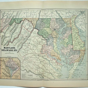 Original 1882 Karte von Maryland und Delaware von Philips & Hunt