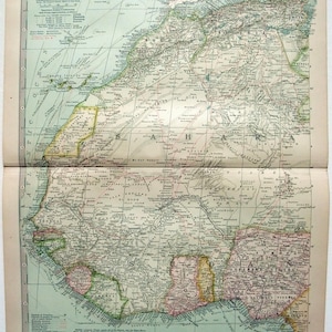 Afrique du Nord-Ouest - Carte originale de l'époque coloniale de 1902 par The Century Company. Antiquités