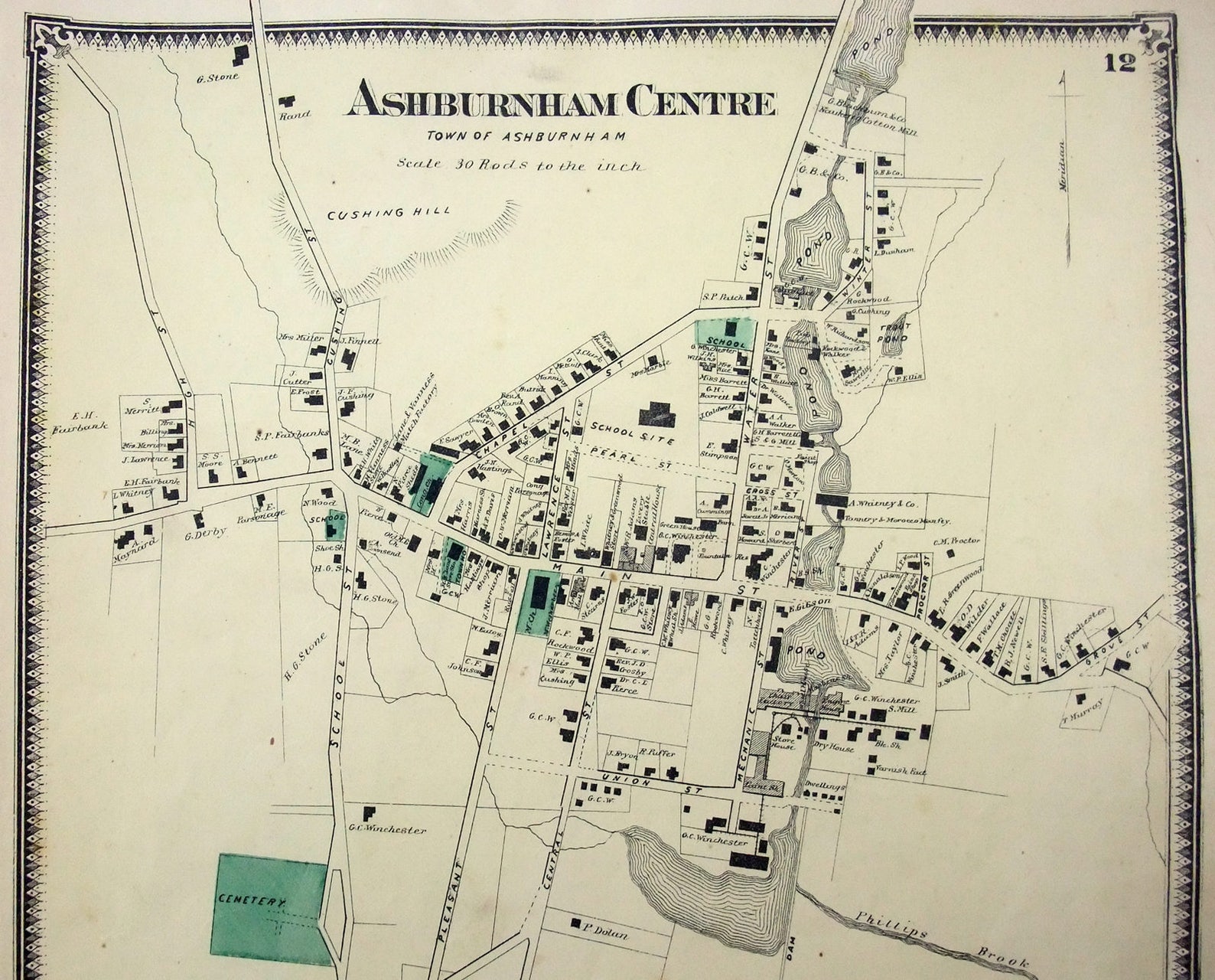 Ashburnham Centre Massachusetts. 1870 Map by FW Beers. Hand Etsy