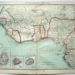 Original Map of Western Africa in the Colonial Era c1906 by George Philip & Sons. Antique