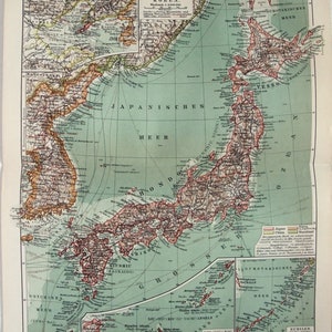 Original 1906 Map of Japan & Korea by Meyers. Antique