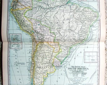 South America - Original 1897 Map by The Century Company. Antique