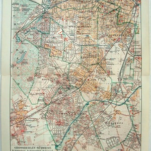 Greater Berlin Southwest - Mapa original de la ciudad de 1913 por Meyers. Original antiguo de Alemania