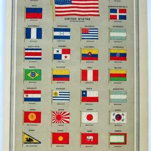 Amerikanische, Asiatisch & Afrikanische Flaggen - Original 1926 Chromo-Lithographie von George Philips. Jahrgang